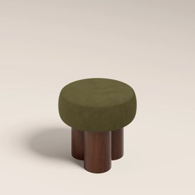 Rey Pouffe | Moss Green Sustainable Mohair Velvet & Walnut