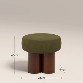 Rey Pouffe | Moss Green Sustainable Mohair Velvet & Walnut