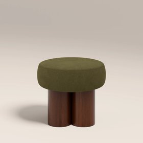 Rey Pouffe | Moss Green Sustainable Mohair Velvet & Walnut