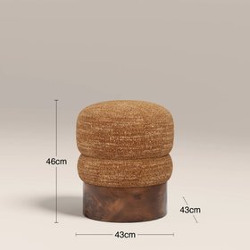Neva Pouffe | Speckled Honey Sustainable Boucle & Walnut Burl Wood