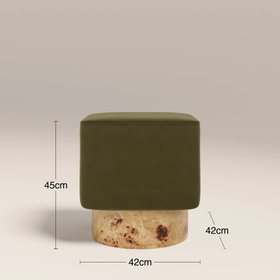 Bidbury Pouffe | Moss Green Sustainable Mohair Velvet & Burl Wood