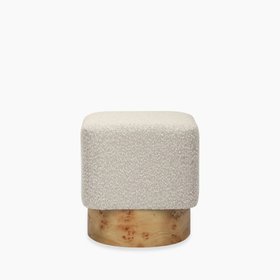 Bidbury Pouffe | Speckled Stone Sustainable Boucle & Burl Wood