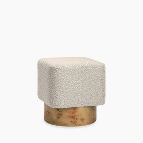 Bidbury Pouffe | Speckled Stone Sustainable Boucle & Burl Wood