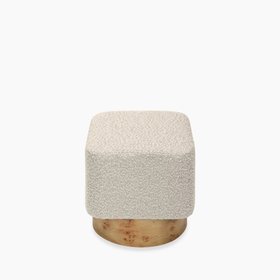 Bidbury Pouffe | Speckled Stone Sustainable Boucle & Burl Wood