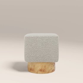 Bidbury Pouffe | Speckled Stone Sustainable Boucle & Burl Wood