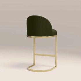 Matteo Kitchen Stool with Backrest | Olive Green Sustainable Velvet