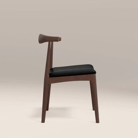 Aalborg Wooden Dining Chair | Noir Black Faux Leather & Walnut