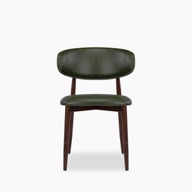 Halston Dining Chair | Vintage Green Faux Leather & Walnut