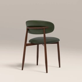 Halston Dining Chair | Vintage Green Faux Leather & Walnut
