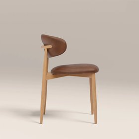 Halston Dining Chair | Vintage Tan Faux Leather & Oak
