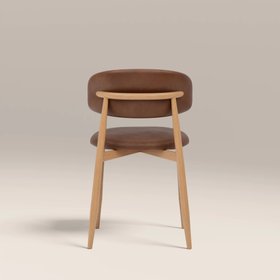 Halston Dining Chair | Vintage Tan Faux Leather & Oak