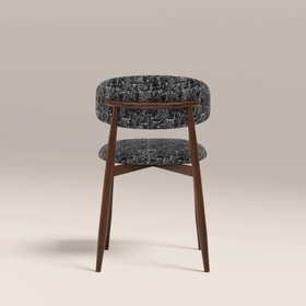 Halston Dining Chair | Bauhaus Wave Monochrome Fabric & Walnut