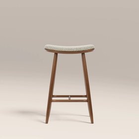 Hatton Wooden Kitchen Stool | Speckled Stone Sustainable Boucle & Walnut