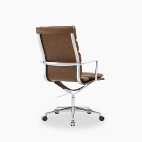 Urma High Back Office Chair | Vintage Tan Faux Leather & Chrome