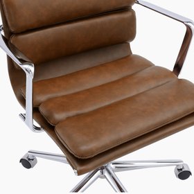 Urma High Back Office Chair | Vintage Tan Faux Leather & Chrome