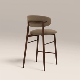 Halston Kitchen Stool | Truffle Brown Sustainable Mohair Velvet & Walnut