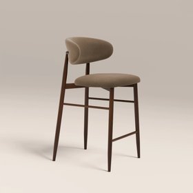 Halston Kitchen Stool | Truffle Brown Sustainable Mohair Velvet & Walnut