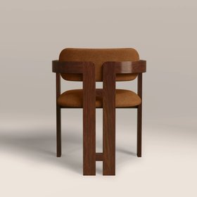 Hallie Wooden Carver Dining Chair | Caramel Brown Sustainable Mohair Velvet & Walnut