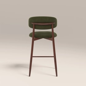 Halston Kitchen Stool | Olive Green Sustainable Velvet & Walnut