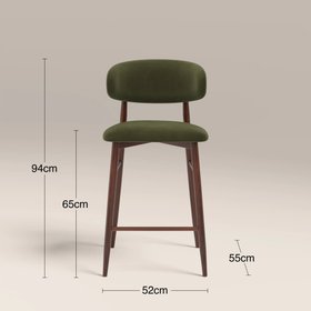 Halston Kitchen Stool | Olive Green Sustainable Velvet & Walnut