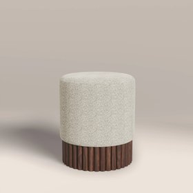 Oberon Pouffe | Speckled Stone Sustainable Boucle & Walnut