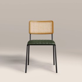 Willis Stackable Dining Chair | Vintage Green Faux Leather & Black