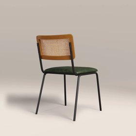 Willis Stackable Dining Chair | Vintage Green Faux Leather & Black