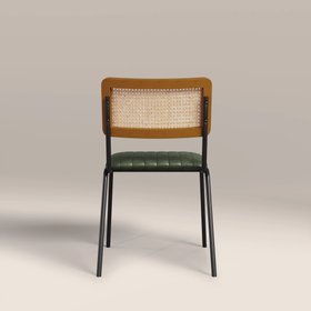 Willis Stackable Dining Chair | Vintage Green Faux Leather & Black