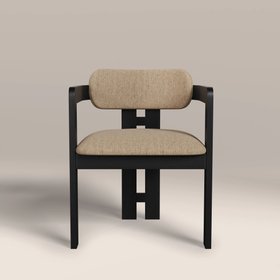 Hallie Wooden Carver Dining Chair | Latte Sustainable Fabric & Black