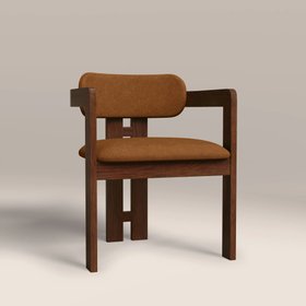 Hallie Wooden Carver Dining Chair | Caramel Brown Sustainable Mohair Velvet & Walnut