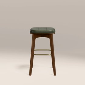 Winchester Kitchen Stool | Vintage Green Faux Leather & Walnut