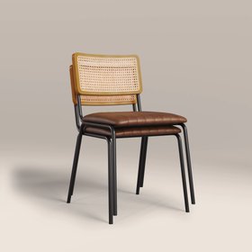 Willis Stackable Dining Chair | Vintage Tan Faux Leather & Black