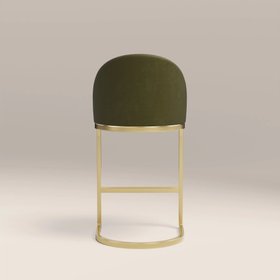Matteo Kitchen Stool with Backrest | Olive Green Sustainable Velvet