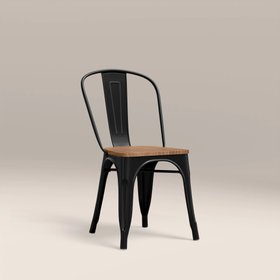 Tolix Style Stackable Dining Chair | Oak & Black
