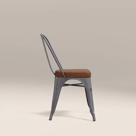 Tolix Style Stackable Dining Chair | Tan Faux Leather & Gunmetal