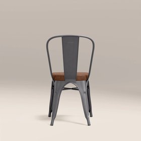 Tolix Style Stackable Dining Chair | Tan Faux Leather & Gunmetal