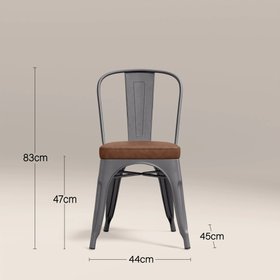 Tolix Style Stackable Dining Chair | Tan Faux Leather & Gunmetal