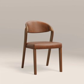 Kennedy Dining Chair | Vintage Tan Faux Leather & Walnut