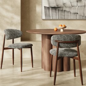 Halston Dining Chair | Bauhaus Wave Monochrome Fabric & Walnut