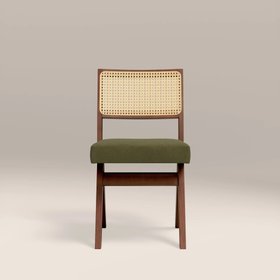 Cary Wooden Dining Chair | Moss Green Sustainable Mohair Velvet & Walnut