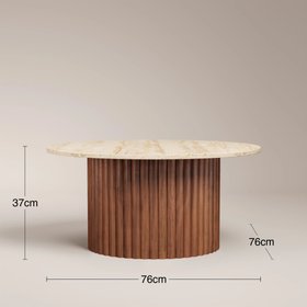 Medby Round Coffee Table | Natural Travertine & Walnut