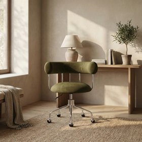 Rae Office Chair | Moss Green Sustainable Mohair Velvet & Chrome