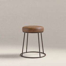 Austen Low Stool | Vintage Tan Faux Leather & Rustic