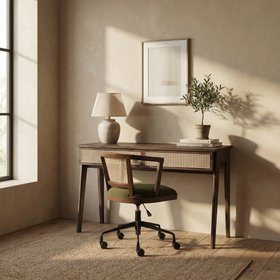 Lana Office Chair | Moss Green Sustainable Mohair Velvet & Walnut