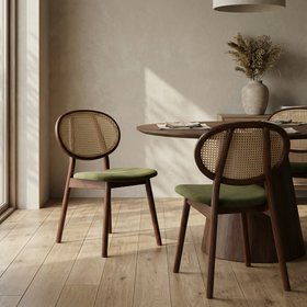 Willow Wooden Dining Chair | Moss Green Sustainable Mohair Velvet & Walnut