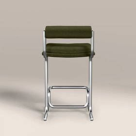 Wilbur Kitchen Stool | Olive Green Sustainable Velvet & Brushed Chrome