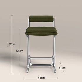 Wilbur Kitchen Stool | Olive Green Sustainable Velvet & Brushed Chrome