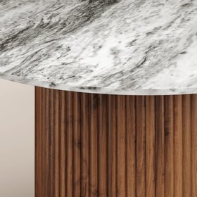 Medby 4 Seat Round Dining Table | Grey Marble & Walnut