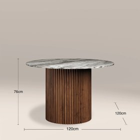 Medby 4 Seat Round Dining Table | Grey Marble & Walnut