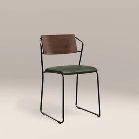 Kensal Stackable Dining Chair | Vintage Green Faux Leather & Black